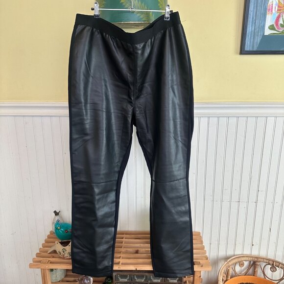 Roaman's 18/20 L Black Pants Faux Leather Front Knit Back Pull On stretch leggin - Picture 1 of 6